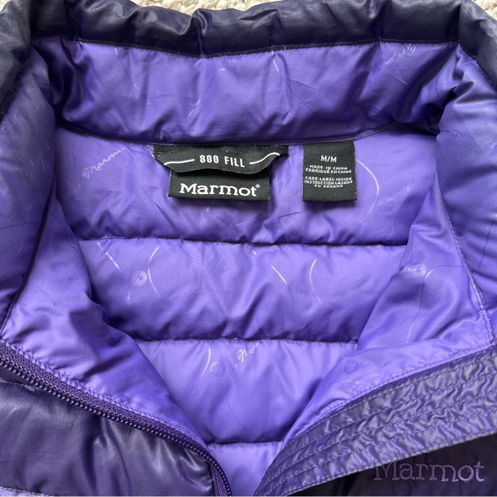Marmot Down Puffer Vest 800 Fill Full Zip Inside Zip! Packable Womens M Purple - Picture 3 of 16